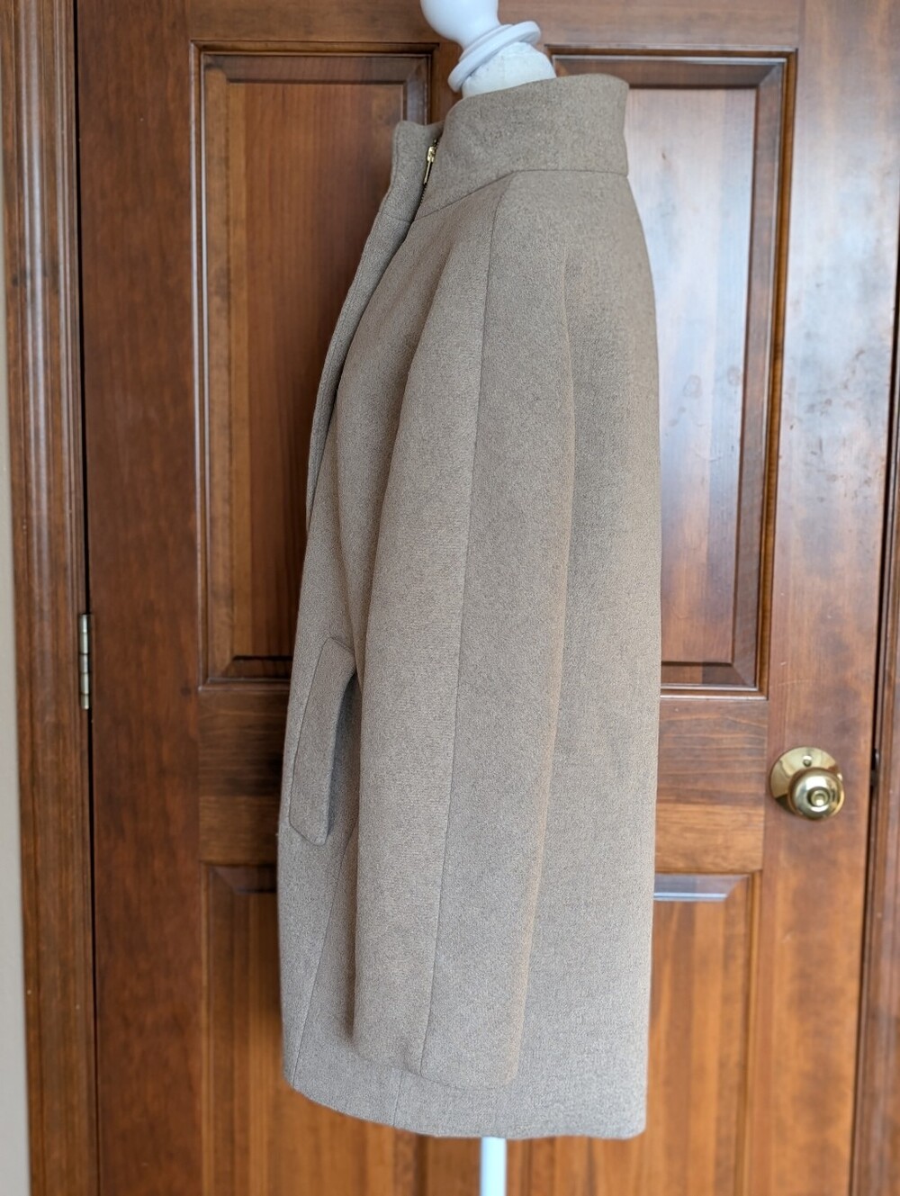 J.Crew Wool Blend City Coat Oatmeal Women’s Size 10 Funnel Neck Zip Jacket - Picture 4 of 16